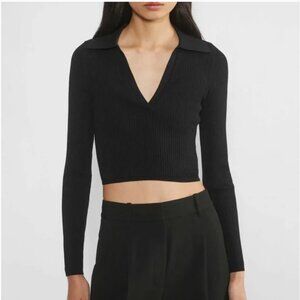 Babaton Sculpt Knit Polo Longsleeve Black Aritzia